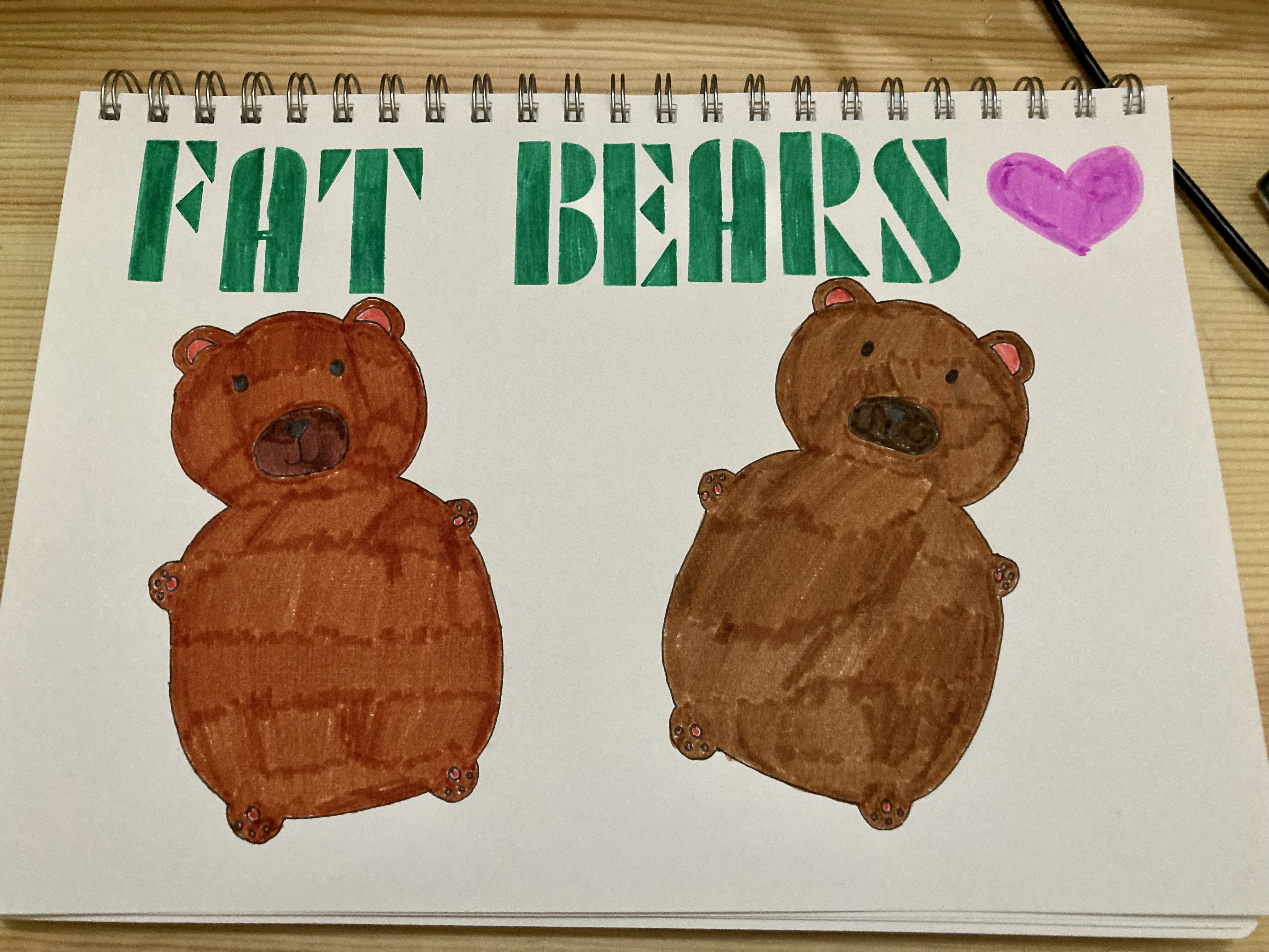 To far bears, made with a home-made stencil, under a heading which reads Fat Bears